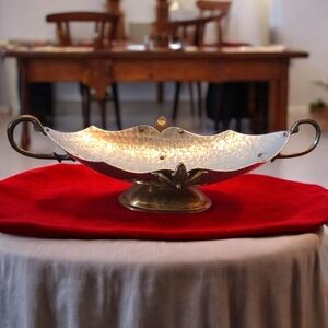 Vtg Silver Brass Handles Footed Serving Bowl Tray